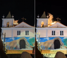 Cenário se solta durante encenação da 'Paixão de Cristo' e assusta público em Arraial do Cabo