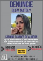 Disque Denúncia pede informações sobre a morte de Sabrina de Almeida, assassinada dentro de casa, em Nova Iguaçu